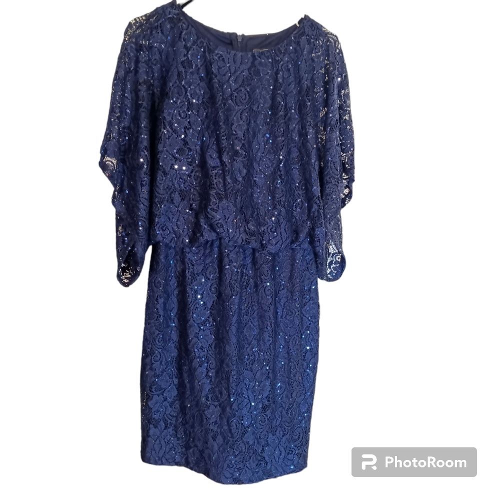NWT Jessica Howard  Rhinestone Embellished Blue Lace Special Occasion Dress Sz 8